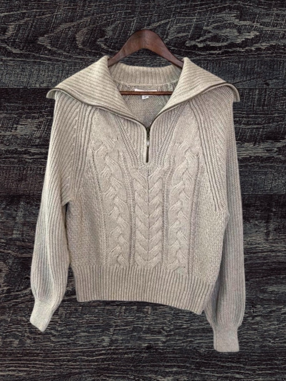 Half-Zip Cable Knit Turtleneck Sweater - Cream